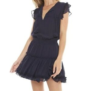 MISA LA | Navy Blue Arayana Tiered Ruffle Mini Sleeveless Dress